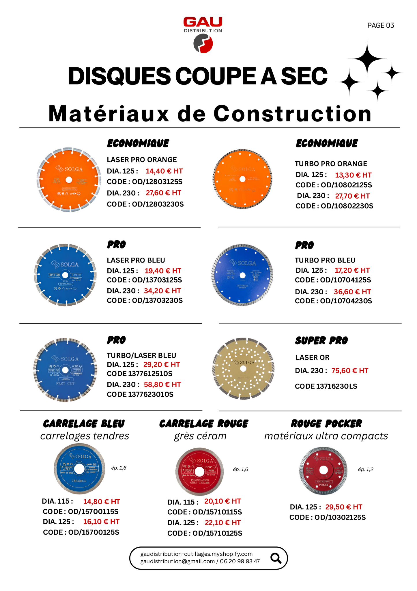 Catalogue produits Disques coupe à sec