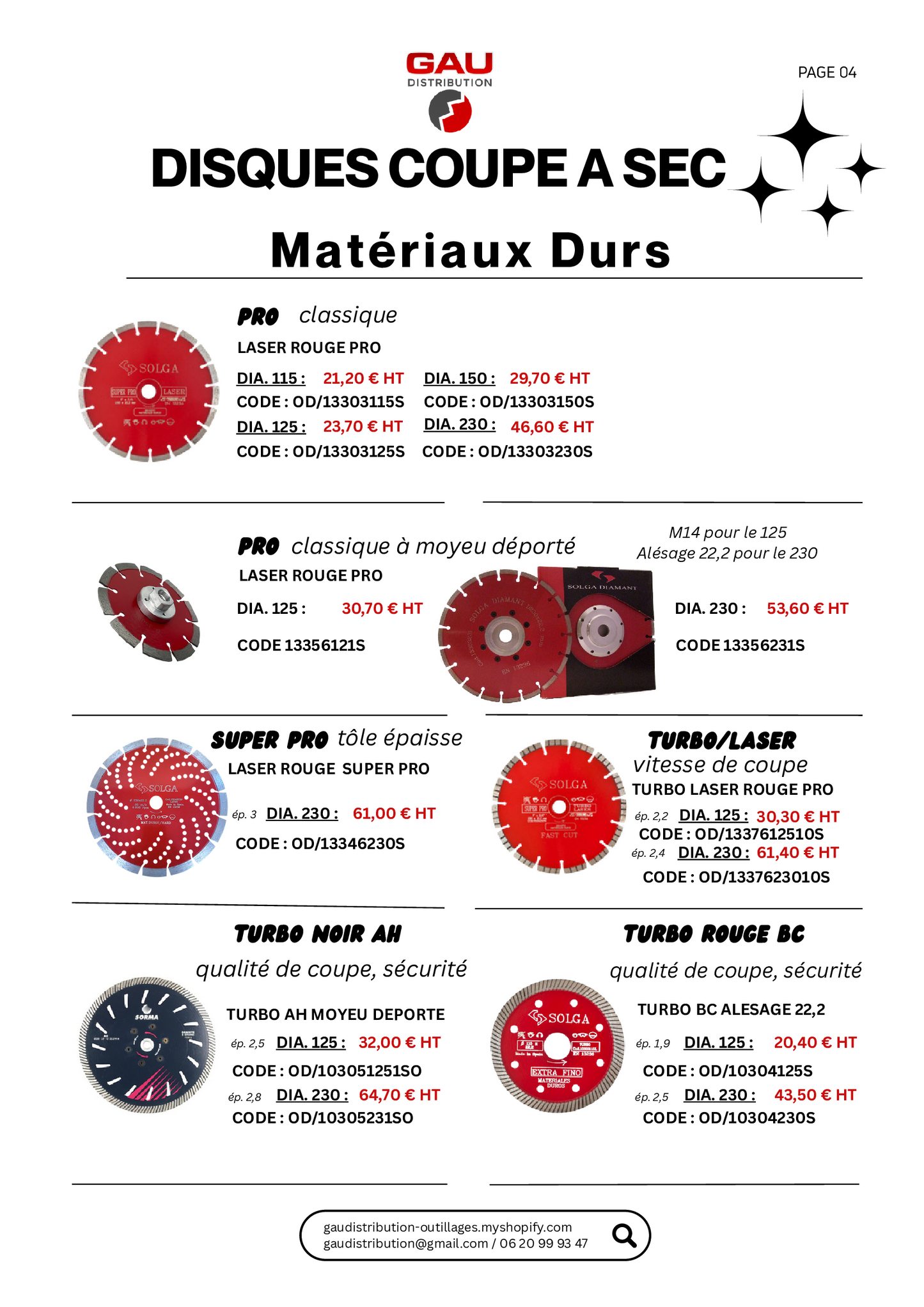Catalogue produits Disques coupe à sec