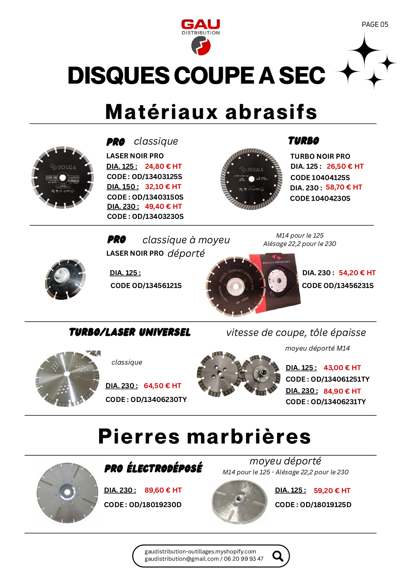 Catalogue produits Disques coupe à sec